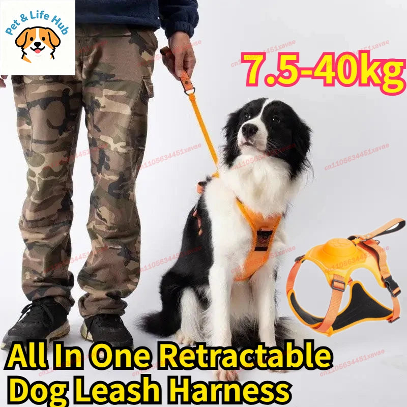 All in One Retractable Dog Leash Harness Anti-Escape No Pull Pet Vest Style Harness for Medium Large Dogs Walking