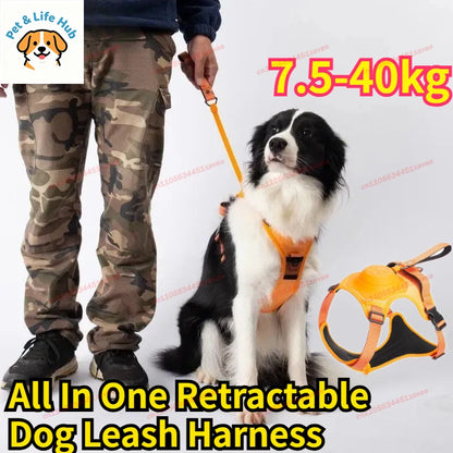 All in One Retractable Dog Leash Harness Anti-Escape No Pull Pet Vest Style Harness for Medium Large Dogs Walking